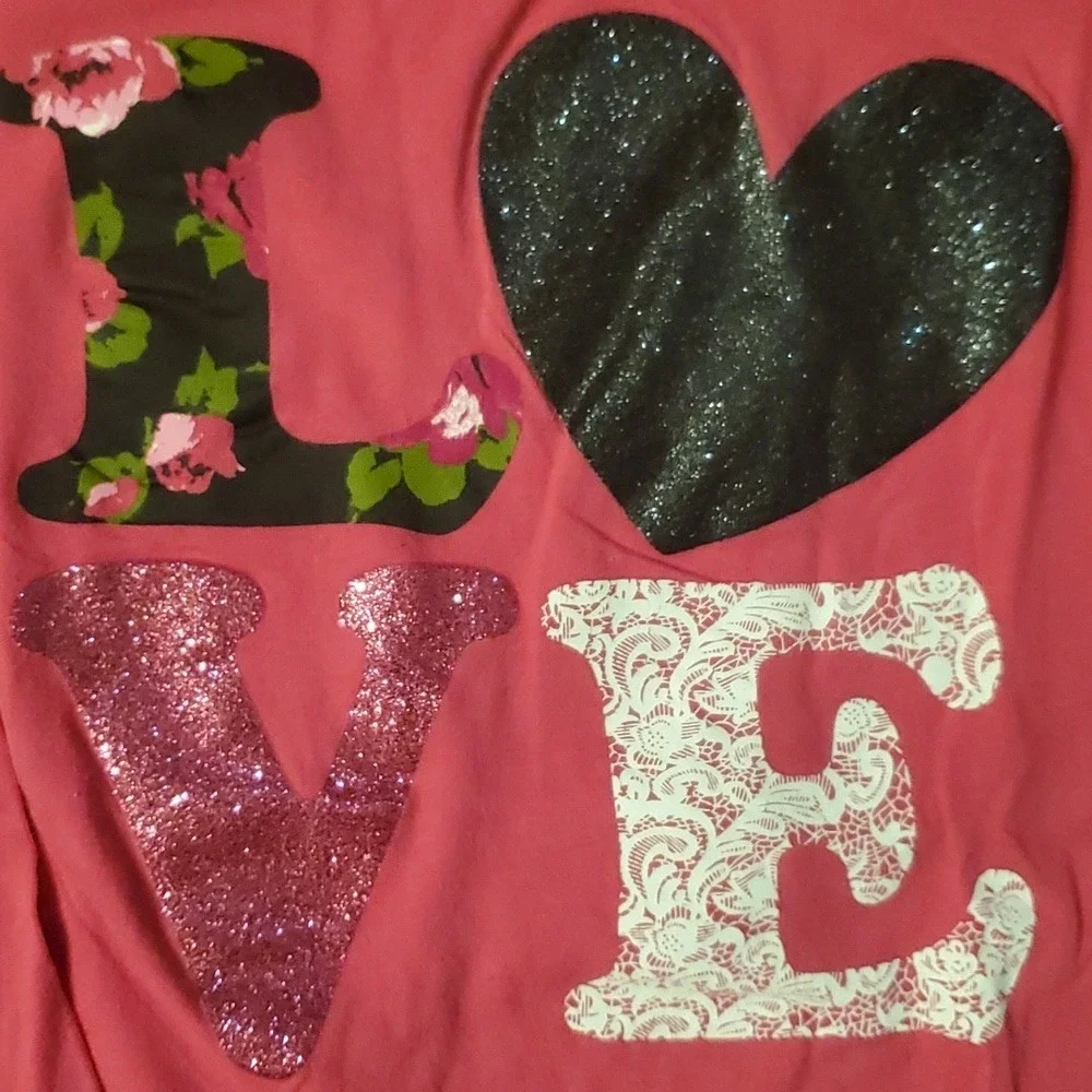 2 Girls Long Sleeve Shirts- LOVE‎ by Children's Place & Cat by Wonder Nation 7-8